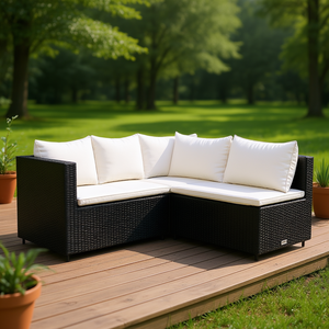 Canapé d'angle de patio en rotin noir avec pieds réglables, mobilier d'extérieur de style contemporain, capacité 6 personnes - Product Image 2
