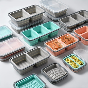 Boîte de conservation alimentaire pliable en silicone de qualité alimentaire avec couvercle, compatible congélateur, moule à glaçons, bac à glaçons, boîte de conservation des aliments frais - Product Image 2