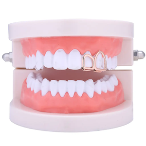 Hollow mở mặt đôi răng Vàng Vàng màu mạ đầu hai bên phải răng nanh grills mũ - Product Image 4