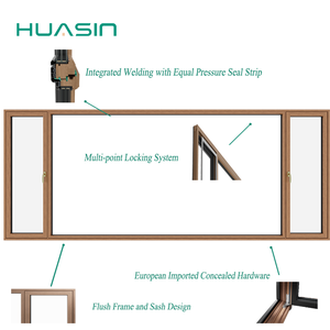 Fenêtres en bois recouvertes d'aluminium en chêne rouge à drainage dissimulé, norme américaine 2025, prix d'usine Huasin - Product Image 2