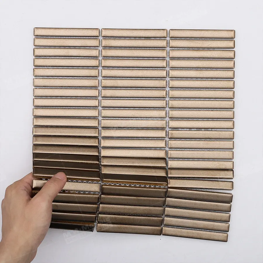 New Design Premium 12x92mm Kit Kat Strip Matte Metallic Gold Porcelain Mosaic Tile For Kitchen Bathroom Shower Backsplash Wall