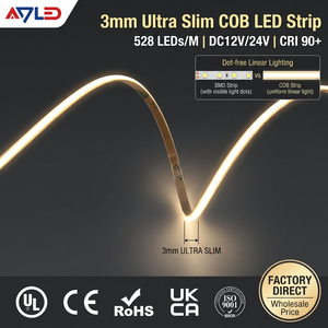 UL CE Certified 3mm Ultra Slim COB LED Strip 12V 24V 528LEDs M Flexible Linear <b>Lighting</b> Factory Wholesale Consistent CCT - Product Image 1