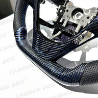 Volant de voiture sport en cuir perforé noir en fibre de carbone de forme D en soie bleue brillante pour Hyundai Genesis Custom 2009-2016