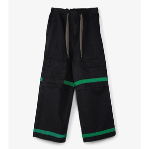 14 oz Denim Cargo Pocket Baggy <strong>Jeans</strong> with <strong>Drawstring</strong> Waist Green Piping Contrast Color Wide Leg Denim Pants Out Wear Utility <strong>Men</strong> - Product Image 3