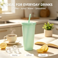 Gobelet en plastique réutilisable sans BPA personnalisé, 24 oz, couleur unie mate, en PP, avec paille et couvercle pour la consommation quotidienne
