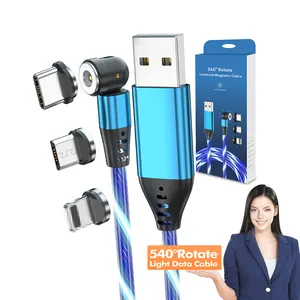 Wholesale On Stock 3 In 1 Magnetic Fast Charging Cable 540 Degree Rotational Connector Micro Mobile Phones Type C Usb Cable