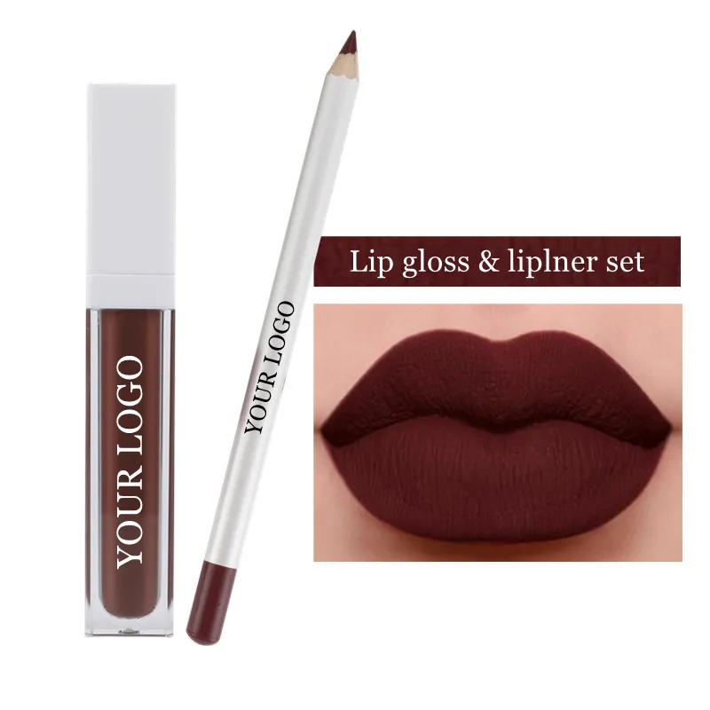 Private label 21 colors vegan lip liner and lip gloss set matte waterproof liquid lipstick and lip liner