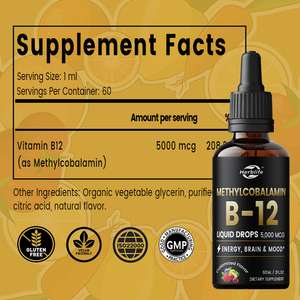 Label pribadi OEM organik <span class=keywords><strong>Vitamin</strong></span> <span class=keywords><strong>B12</strong></span> Sublingual cairan tetes metilobalamin <span class=keywords><strong>B12</strong></span> suplemen energi, suasana hati, dukungan kesehatan otak - Product Image 2