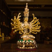 Statue de Bouddha Guanyin Bodhisattva à mille mains et mille yeux en cuivre pur doré de Taïwan Shengfan, ornements de culte