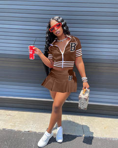 Moda kadın S mektup B baskılı beyzbol ceketleri ve spor etek Set bir ve N tarzı - Product Image 1