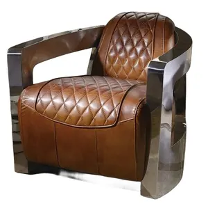 Silla industrial retro Aviator de gama alta, silla de estilo Loft, sofá para sala de estar, silla con marco de acero inoxidable brillante