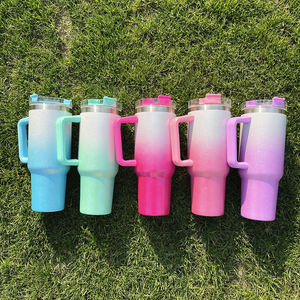 Gobelet à paillettes brutes 40oz isolé sous vide en acier inoxydable à double paroi avec poignée et paille - Product Image 2