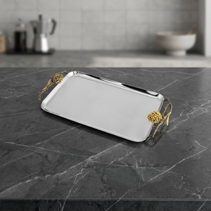 Polished Metal Serving Tray With <b>Pinecone</b> Handles Solid Finish Residential Use - Product Image 5