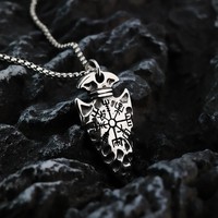 Liontin Kepala Tombak Odin Anti Karat Tahan Air Gaya Punk, Baja Anti Karat, Retro Mitologi Norse, Perhiasan Kompas Vegvisir
