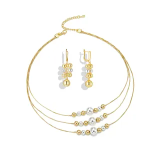 Newest Style 14K Gold Plated+Silver Plated 2021 Two-Piece Earring And Necklace Women Accessories Bling Jewelry Sets