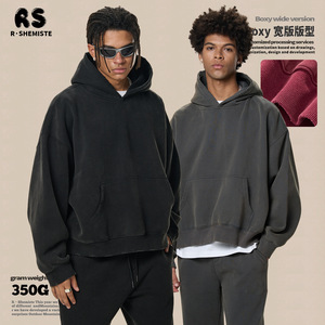 Sweat à capuche épais doublé polaire uni délavé coupe décontractée style streetwear pour homme RS Menswear avec poche – Sweatshirts et sweats à capuche pour homme - Product Image 2