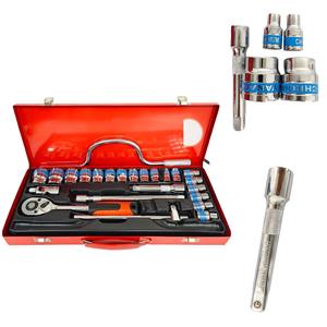 Juego de Herramientas de Reparación de Automóviles de 24 Piezas en Caja Metálica, Juego de Llaves de Trinquete de 1/2'', Juego de Herramientas de Reparación de Ruedas para Automóviles y Bicicletas - Product Image 6