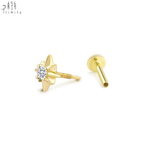 Pendiente de Oro Amarillo de 14K con Diamante Natural, Diseño de Estrella, de Alta Calidad y Muy Popular, para Regalo de Mujer - Product Image 3