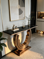 Console de Luxe Moderne et Minimaliste pour Entrée de Villa, Longue et Étroite, en Acier Inoxydable avec Plateau en Pierre, Multifonctionnelle, Garantie 2 Ans