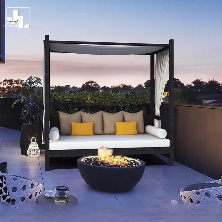 Lit de jour blindable en tissu de style italien avec cadre en aluminium pour jardin, cour, plage, hôtel, villa, piscine, double chaise longue