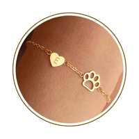 Bracelet en acier inoxydable avec breloque empreinte de patte, chaîne à lettres cœur creux, pour femme, cadeau pour animal de compagnie, bijoux