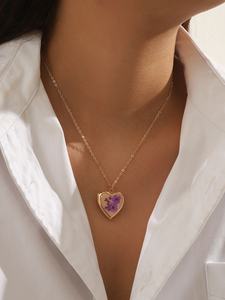 Article tendance : Collier pendentif cœur fait main en fleurs séchées « Ne t'oublie pas », plaqué or, en cuivre, avec photo personnalisée pour femme - Product Image 6