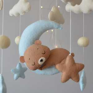 CPC CE fait main ours <span class=keywords><strong>boule</strong></span> souple jouets suspendus safari musical pépinière holz lit feutre berceau coran bébé mobiles avec cadre - Product Image 4