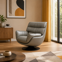 Fauteuil pivotant de salon moderne scandinave en cuir PU écologique, fauteuil de détente individuel de luxe pour salon, fauteuil d'appoint