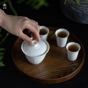 Wooden Serving <b>Tray</b> Round Oval Solid Color Elegant For Tea Dessert Snack Breakfast Hotel Coffee Use - Product Image 2