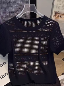 Nouvelle Arrivée 2025 – <span class=keywords><strong>Pull</strong></span> Tricoté en Soie Glacée pour <span class=keywords><strong>Femme</strong></span>, Blanc, Col Vintage, Manches Courtes Creuses, Fin, pour l'Été - Product Image 3