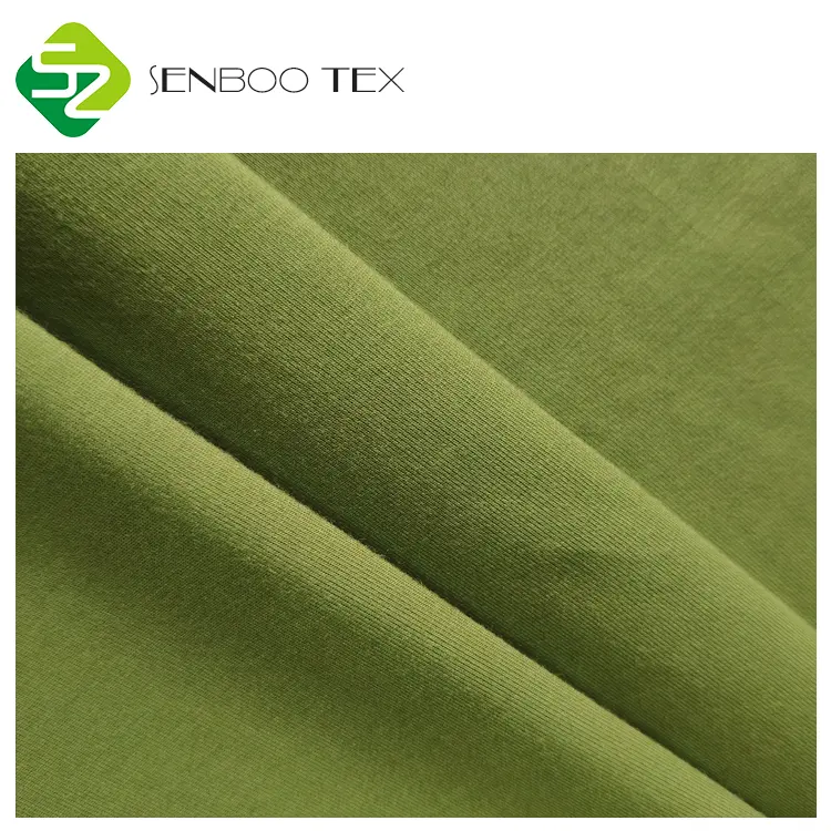 สีเขียว220gsm ไม้ไผ่ Spandex เดียวผ้าสำหรับเสื้อกันหนาวหมวก