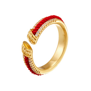 New Year Lucky Red <b>String</b> Open Ring <b>Gold</b> Plated Micro Pave Adjustable Index Finger Women's Fashion Jewelry - Product Image 5