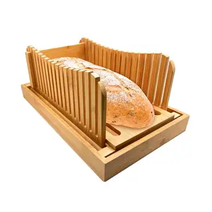 פורס לחם עץ במבוק מותאם אישית פורס חיתוך לחם במבוק עם מגש פירורים לתוצרת בית