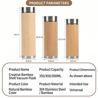 Ücretsiz Sıfır Atık Hedefi Doğal Bambu Kabuklu 300ml 450ml 500ml Çift Cidarlı Paslanmaz Çelik Vakumlu Yalıtımlı Çevre Dostu Şişe