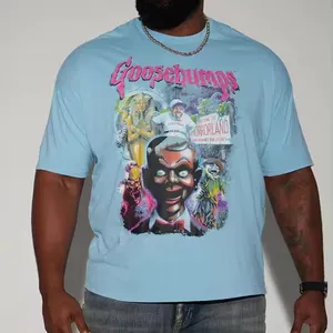 T-shirt blu Oversize da uomo con pelle d'oca Horrorland a maniche corte t-shirt personalizzata da uomo con stampa personalizzata Logo personalizzato