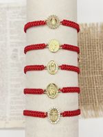 Perhiasan Dekoratif Wanita Tali Adjustable DIY Gelang Hitam Tenun Tangan Liontin Zirkon Religius untuk Wanita