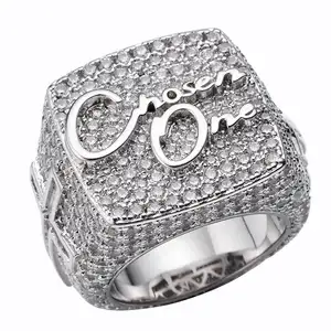 Anel de prata esterlina 925 para homens, anel de prata esterlina 925 grande quadrado de luxo com letras personalizadas de alta qualidade