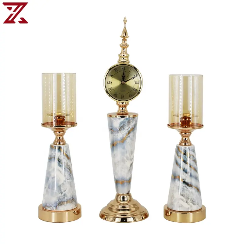 Conjunto de relógio de mesa e suporte de vela, para presentes, acessórios de decoração de casa de luxo, cerâmica