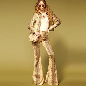Popolare tailleur da donna Desiqn di alta qualità alla moda giacca di <span class=keywords><strong>pelle</strong></span> di serpente pantaloni svasati e abito a due pezzi - Product Image 1