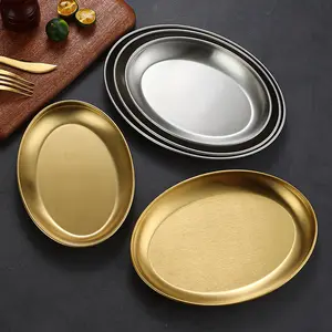 Hotel Restaurant Kitchen Retro Dinning Stainless Steel Oval Dish Oval Tray BBQ Dish Fish Steaming Tray Matte Shallow Platter
