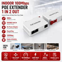 Extensor PoE de 100Mbps para interiores, 1 entrada y 2 salidas, compatible con cámaras IP PoE y cámaras de seguridad.