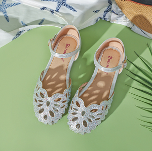 Pretty Classic <b>Soft</b> Bottom Girl Hollow Out Diamonds Princess Dress <b>Shoes</b> Comfortable Kids Sliver School Leather <b>Shoes</b> for Girls - Product Image 3