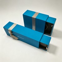 Boîte à bijoux personnalisée bleue avec ruban en satin, boîte rigide en papier coulissante pour collier, bracelet, bague, boucles d'oreilles, cadeaux