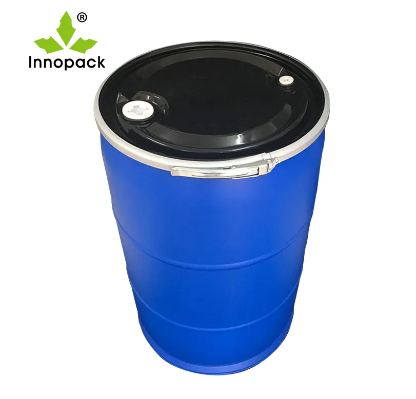 Tambor de óleo de plástico azul hdpe de 200 litros com duas tampas e anel de bloqueio