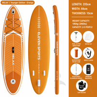 Planche de SUP gonflable en PVC durable, design feuille de palmier orange, visibilité optimale pour sports nautiques d'été, capacité 2 personnes 180 kg