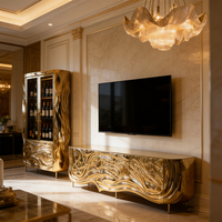 Buffet de luxe haut de gamme en métal doré, acier inoxydable, meuble de rangement pour salle à manger, design italien, mobilier de villa