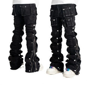 กางเกงยีนส์ฮิปฮอปดีไซน์ใหม่แบบสั่งทำพิเศษสำหรับผู้ชาย แต่งผ้าปะติดปะต่อพร้อมหัวเข็มขัดด้านข้างและซิป - Product Image 1