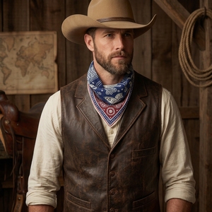 Custom Logo Men Silk Scarf Western Cowboy Printed Bandana Premium Neckwear for Festival Gift Wholesale Supply - Product Image 6
