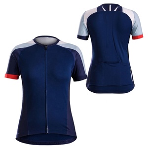 Women's Cycling Jersey Short Sleeve Navy Blue With <b>Light</b> Gray And Red Accents Full Zip Front Sporty Design - Product Image 2