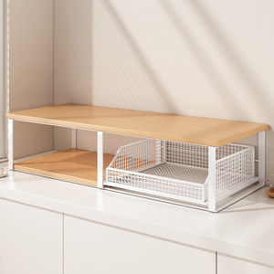 <b>Desktop</b> <b>Shelf</b> 2 Tier Metal Kitchen Storage Organizer With Basket For Coffee Machine Cup Tea Bag Snack - Product Image 2